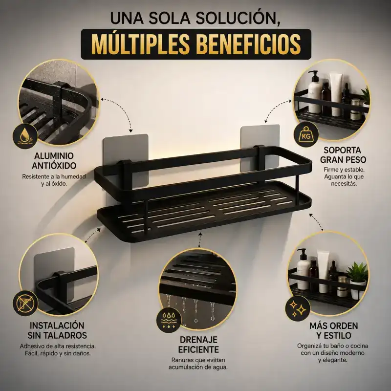 Detalle de instalación sin perforar — adhesivo del estante de aluminio