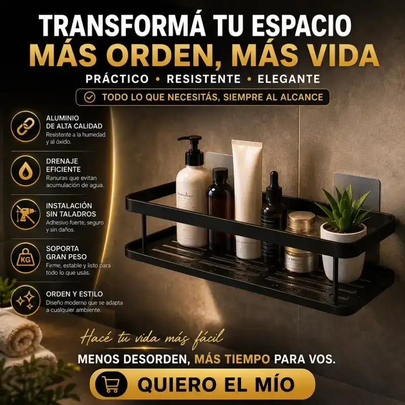 Estante organizador Winsem con productos de baño organizados